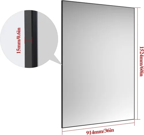 Vista 8 de Espejo rectangular de gran tamaño de 60 x 36 pulgadas para baño, con marco negro, espejos decorativos de pared grandes para baño, sala de estar