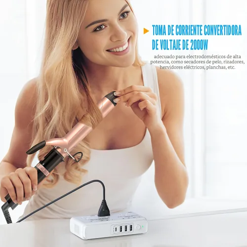 Vista 3 de Convertidor de voltaje de viaje de 220 V a 110 v: Convertidor de voltaje universal internacional Transformador de enchufe de regleta de alimentación