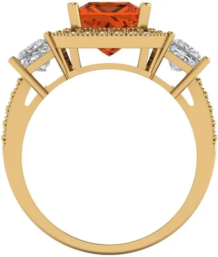 Vista 4 de Clara Pucci 3.03 Cojín de corte princesa halo solitario 3 piedra acento impresionante genuino impecable imitación rubí gema diseñador moderno anillo
