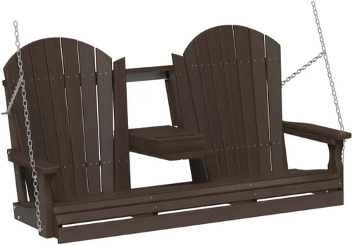 Vista 13 de LuxCraft Adirondack - Columpio colgante para porche delantero de 5 pies con consola abatible, asientos hasta 3, banco de columpio de patio al aire