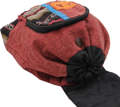Vista 5 de DharmaObjects Mochila hecha a mano de algodón crudo bohemio hippie, Borgoña, Viajar