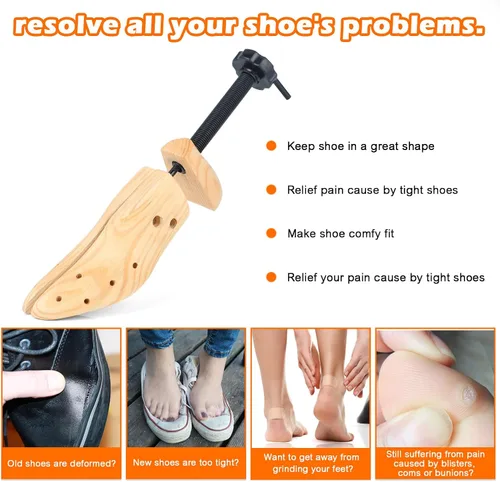 Vista 2 de Par de camilla de zapatos de madera, árboles de zapatos ajustables para hombres y mujeres, tallador de zapatos de madera para hombre y mujer