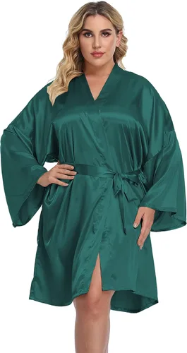 Vista 2 de Bata de baño de satén para mujer, talla grande, bata corta de seda para dama de honor, boda, fiesta, camisón para dormir