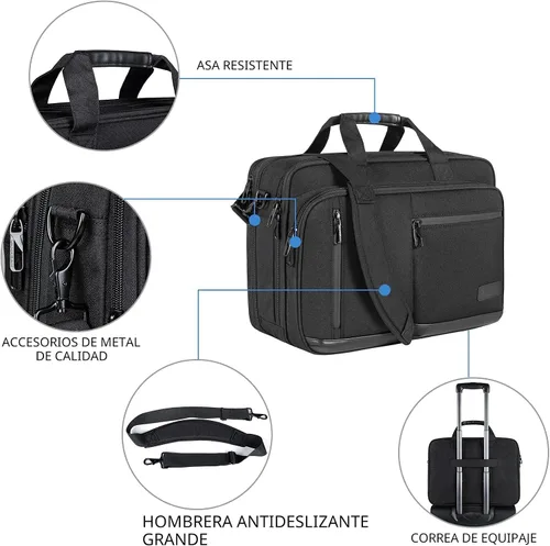 Vista 5 de VANKEAN Maletín para laptop para hombres y mujeres, bolsa para laptop de 17.3 pulgadas, bolsa mensajero repelente al agua y expandible con correa