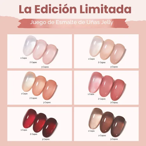 Vista 3 de Modelones Esmalte de Uñas en Gel de 6 Colores, Set de Esmaltes de Uñas en Gel Sheer Nude Mini, Esmaltes de Uñas en Gel Natural de Colores Rojo