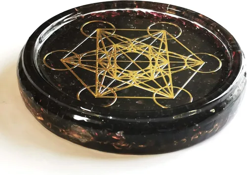 Vista 4 de Gran 4 "Garnet Cristales Metatron's Cube Merkaba Coaster Placa de Carga de Agua Cúpula Energética