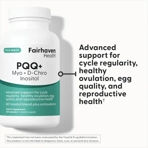 Vista 5 de Fairhaven Health PQQ Plus Myo-inositol D-Chiro Inositol Suplemento Suplemento PQQ para apoyar la regularidad del ciclo, ovulación saludable