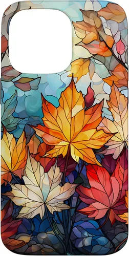 Vista 20 de iPhone 15 Otoño hojas de arce vitrales estilo abstracto caso