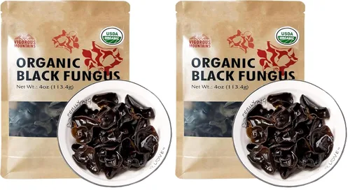 Vista 9 de VIGOROUS MOUNTAINS - Setas orgánicas secas comestibles de madera para orejas de hongos negros, 4 onzas Auricularia Auricula-judae para cocinar