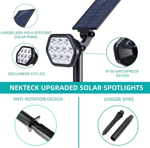 Vista 8 de Nekteck luces solares para exteriores, 10 focos LED de paisaje que funcionan con energía solar, luces de pared 2 en 1, inalámbricas, ajustables, luz