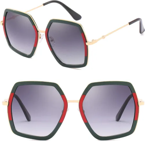 Vista 3 de IKANOO - Lentes de sol cuadrados y amplios para mujer, estilo de marca inspirado en hexágonos