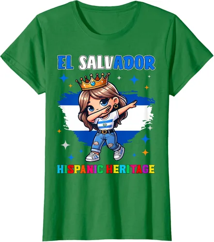 Vista 34 de Camiseta infantil El Salvador Dabbing Girl Hispanic Heritage Celebration, Negro