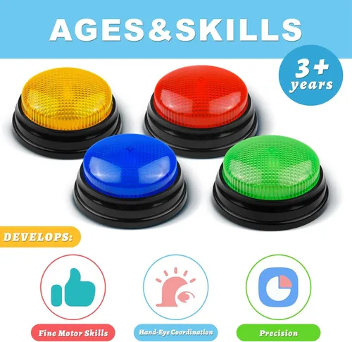 Vista 4 de BEAN LIEVE Paquete de 4 Zumbadores de Juego - Zumbador de Rivalidad Familiar con Luces y Sonidos, Zumbadores de Respuesta para Aula, Fiestas