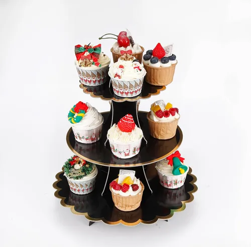 Vista 15 de YLDW Soporte para Cupcakes de 3 Niveles, Soporte para Pastel, Torre de Soporte para Cupcakes DIY Escalonada para Exhibiciones de Mesa de Postres