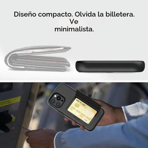 Vista 3 de Funda protectora para iPhone 13 Pro con tarjetero y ranura para tarjeta de crédito, color negro