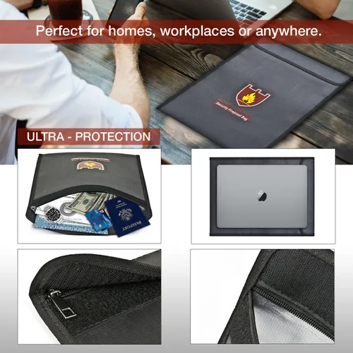 Vista 2 de ExpertPower Bolsa de seguridad para archivos de oficina Bolsa ignífuga y resistente al agua para documentos y soporte para sobres