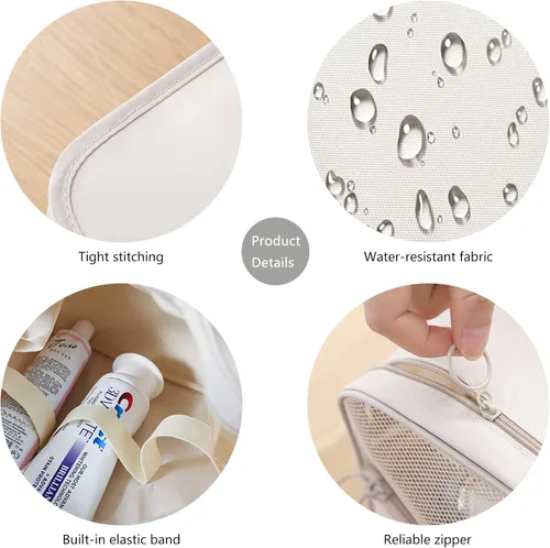 Vista 5 de Neceser de viaje colgante para mujer, bolsa de maquillaje resistente al agua, organizador de cosméticos para accesorios de viaje, artículos de Beige
