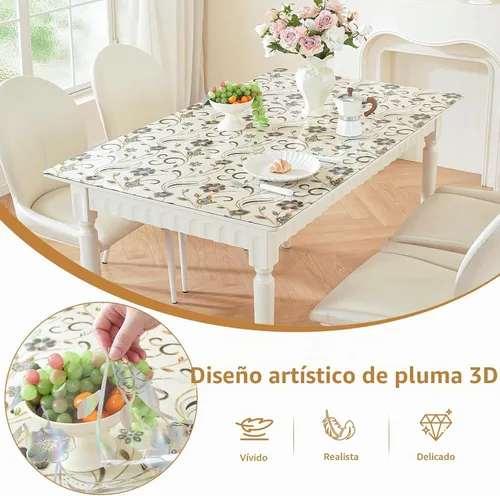 Vista 2 de LovePads Protector de mesa floral de 24 x 36 pulgadas, 1.5mm de grosor, cubierta de mesa de plástico impermeable, mantel de vinilo rectangular