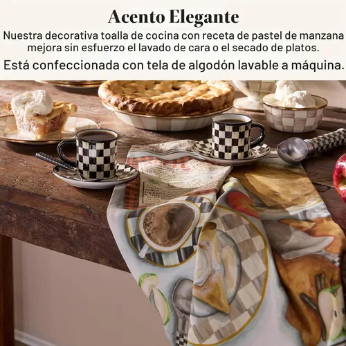 Vista 2 de MACKENZIE-CHILDS Toalla de Cocina de Algodón, Toalla de Cocina Decorativa, Receta de Tarta de Manzana