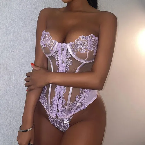 Vista 3 de Lencería de encaje para mujer de malla transparente sexy lencería tipo babydoll sexy