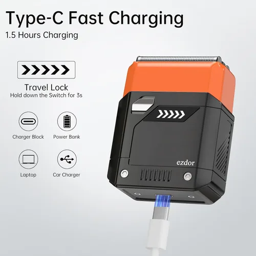 Vista 4 de Maquinilla de afeitar eléctrica para hombres, mini afeitadora de aluminio con 3 cuchillas, USB-C, recargable, impermeable, inalámbrica, con estuche