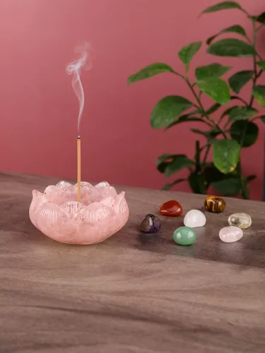 Vista 3 de Jovivi Crystal Incense Holders Set,Rose Quartz Lotus Resin Burner Rose Quartz Crystal