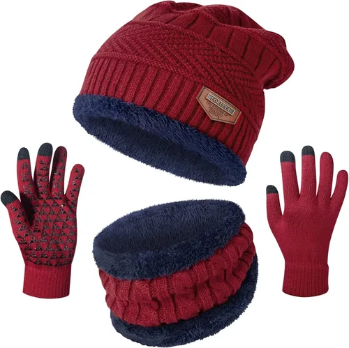 Vista 14 de Loritta Winter Hats for Men, 3 PCS Fleece Beanie Scarf Gloves Set A-Negro