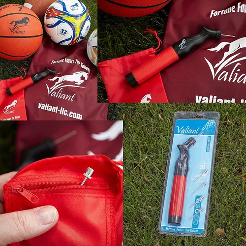 Vista 8 de Valiant Inflador de bola deportiva con 5 agujas y bolsa, bomba de aire portátil de doble acción con pasadores para inflar pelota de fútbol, fútbol