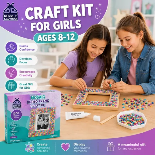 Vista 2 de Kit de manualidades de marco de fotos de mosaico para niñas de 8 a 12 años