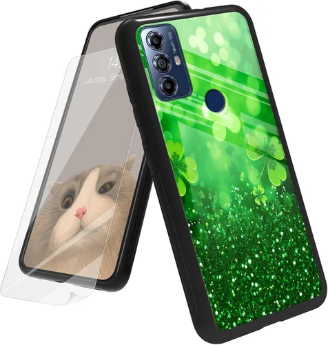 Vista 66 de Funda para Motorola Moto G Play 4G 2024 con protector de pantalla, parte trasera de vidrio templado + funda de silicona suave TPU absorción