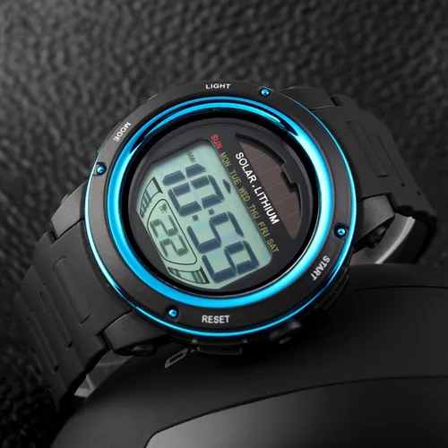 Vista 6 de MASTOP Relojes de energía solar para niñas y niños reloj digital militar resistente al agua reloj deportivo negro Negro - Digital