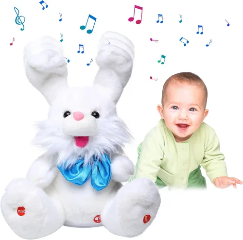 Vista 9 de MIAODAM Peek-A-Boo - Juguete de Conejo para Niños Pequeños de 1-3 Años, Animal de Peluche Parlante que Repite tus Palabras, Canta Canciones