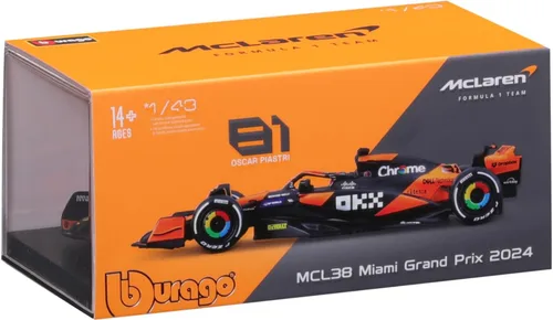Vista 10 de Bburago 1:43 2024 Race McLaren MCL38 con casco, Piastri #81