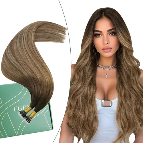 Vista 40 de Ugeat - Extensiones de cabello humano con microanillo, 14 pulgadas, extensiones de cabello Remy con microcuentas de 1 gm/hebra, 50 gms, extensiones