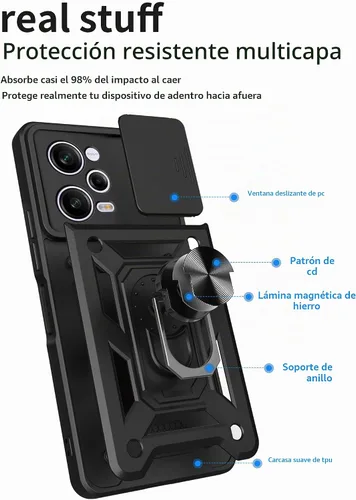 Vista 3 de CCSmall Funda para Xiaomi Redmi Note 12 Pro+ con cubierta deslizante para Funda resistente para teléfono con protección contra caídas de grado Negro