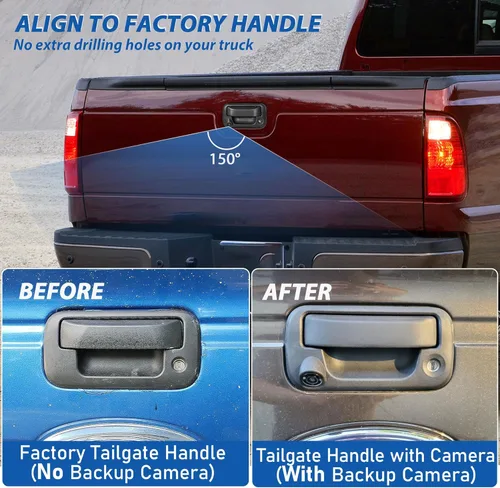 Vista 3 de EWAY Cámara de respaldo trasera con manija trasera para Ford F150 F250 F350 F450 F550 Super Duty Explorer Lobo 2004-2016, Lincoln Mark LT - Pestillo