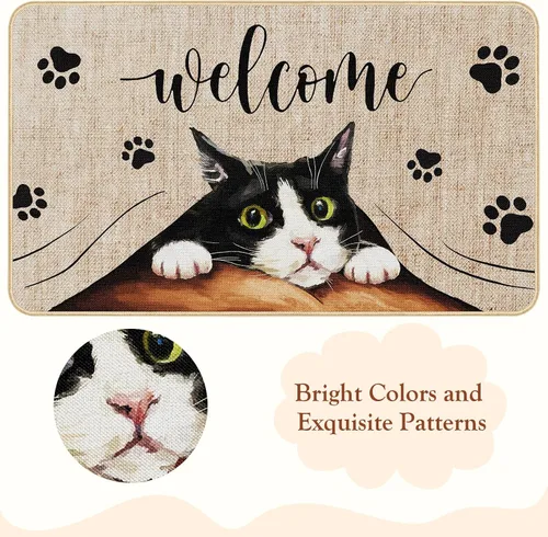 Vista 6 de Tapete de bienvenida para puerta de gato, tapete antideslizante de huellas divertidas, decoración familiar, tapete de entrada para interiores