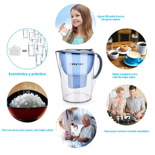 Vista 5 de Hskyhan Jarra alcalina con filtro de agua – 3.5 litros mejora el PH, 2 filtros incluidos, sin BPA, sistema de filtración de 7 etapas para purificar