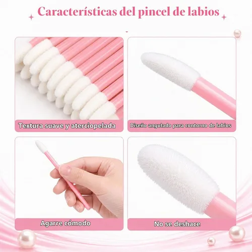 Vista 3 de 100 piezas de aplicadores de brillo labial, pinceles desechables aplicadores de brillo labial varitas de brillo labial aplicadores kit de Rosa bebé