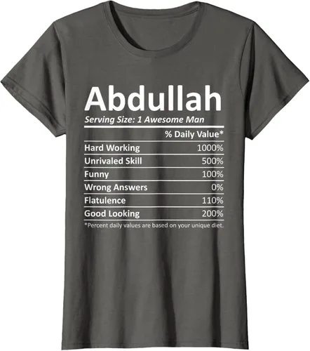 Vista 7 de ABDULLAH Nutrition Funny Birthday Personalizado Nombre Regalo T-Shirt Negro