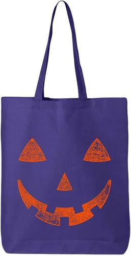 Vista 6 de shop4ever Orange Jack O' Lantern Pumpkin Face Halloween Trick or Treat Eco algodón Tote Bolsa de compras reutilizable