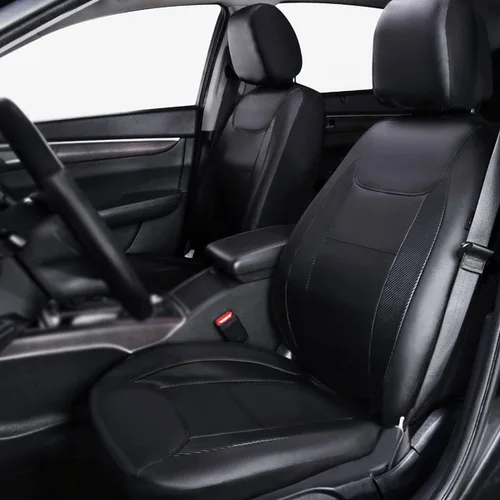 Vista 3 de Fundas para asientos de coche Flying Banner, protectoras, impermeables, de cuero sintético con fibra de carbono para asientos delanteros y traseros