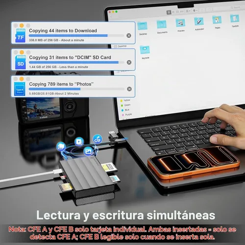 Vista 4 de CFexpress Lector de tarjetas tipo A/B, 4 en 1 UHS-II SD4.0 y lector de tarjetas Micro SD/TF de 10 Gbps USB 3.2 Gen 2 CFexpress tipo B/A adaptador
