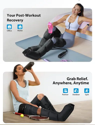 Vista 6 de Masajeador de piernas inalámbrico CINCOM, compresión de aire para dolor y circulación 3 massage modes, 10 intensities, 5 timers, Rechargeable