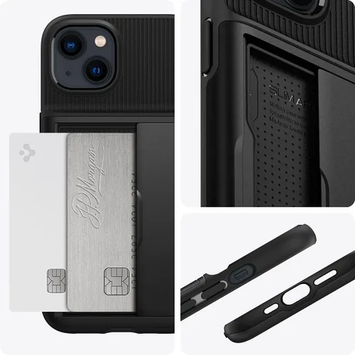Vista 7 de Spigen Slim Armor CS - Funda compatible con ranura para tarjetas iPhone 13, color negro
