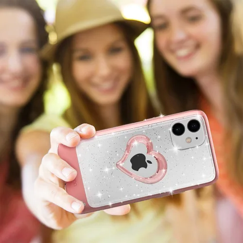 Vista 9 de VENA Funda para iPhone 12 Mini con purpurina, vLove (forma de corazón, protección de CornerGuard), funda híbrida delgada y transparente de doble