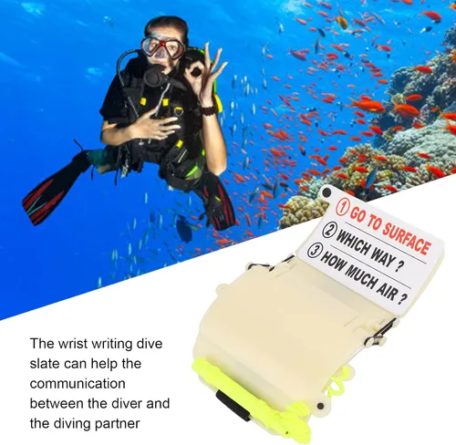 Vista 4 de Agatige Pizarra de escritura de buceo, escritura de muñeca, lápiz de pizarra de buceo, correa de buceo, tablero de escritura de muñeca, herramientas