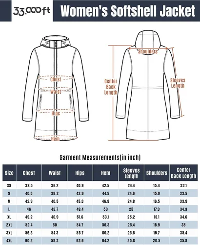 Vista 6 de 33,000ft Chaqueta impermeable Softshell larga para mujer con capucha forro polar cortavientos cortavientos