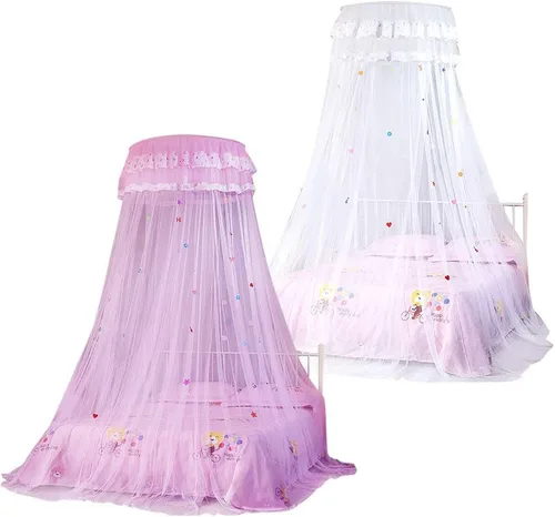 Vista 9 de Sorandy Cortina de cama de princesa de encaje con toldo redondo para cama de niños, cúpula universal para colgar en la cama, decoración