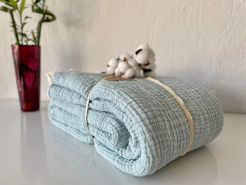 Vista 2 de Fundas de almohada 100% de muselina de algodón, 4 capas de algodón turco suave, solo fundas de almohada, no incluye manta ni colcha